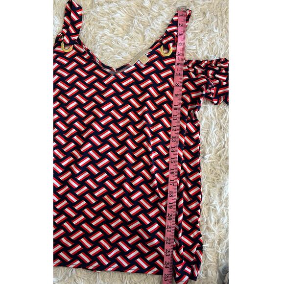 Michael Kors Women's Sz M Navy, Red, White Graphic Print Off Shoulder Top #0338 - Picture 10 of 11